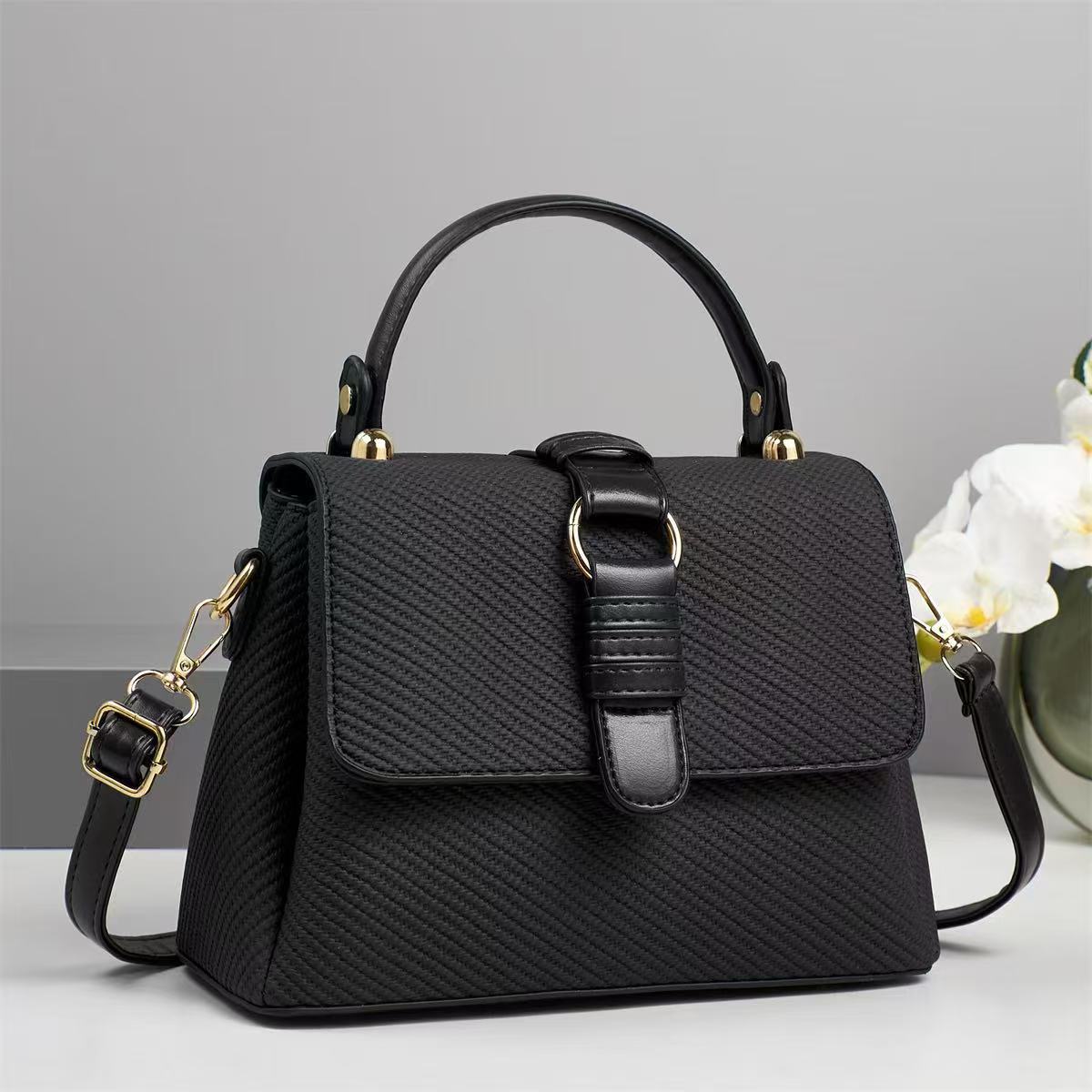 Womens Textured Top Handle Satchel Handbag with Shoulder Strap